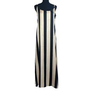 Elegant Black and Cream Striped Maxi Dress